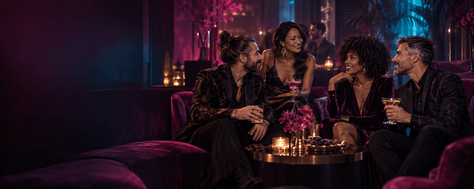 Adults meeting at a stylish evening social